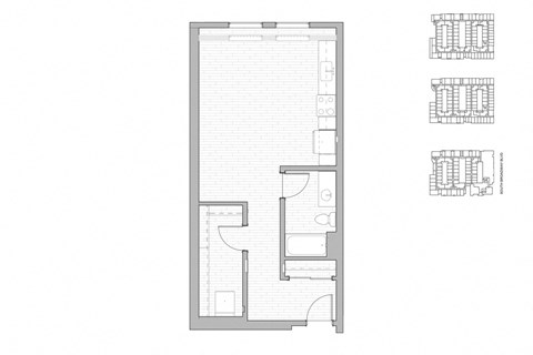 Floor plan for studio, 1 bath, 585 sqft